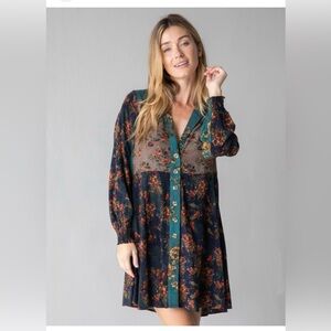 Natural Life Teal and Brown Floral Top